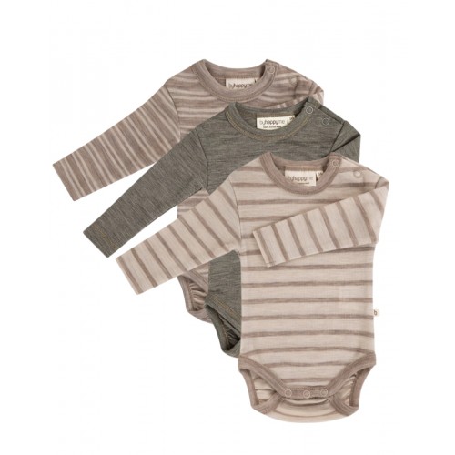 Body Med Lang ærme Og Rund Hals   100  økologisk Merino Uld Til Baby   -pak 56 Stribe: Beige Nature Melange