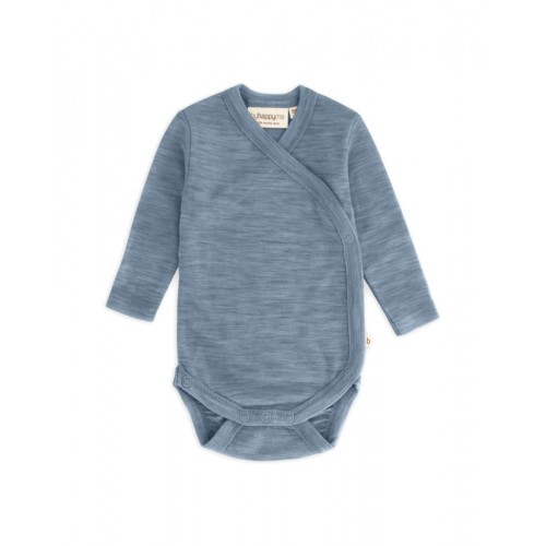 Body Med Lang ærme Og Slå Om Lukning Til Baby 100 økologisk Merino Uld Blue Melange 56