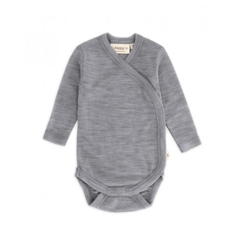 Body Med Lang ærme Og Slå Om Lukning Til Baby 100 økologisk Merino Uld Grey Melange 56