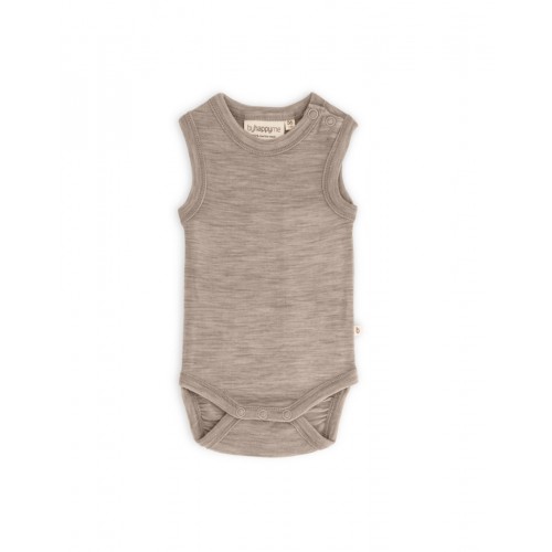 Body Uden ærmer Og Knaplukning Over Den Ene Skulder Til Baby 100 økologisk Merino Uld Beige Melange 56