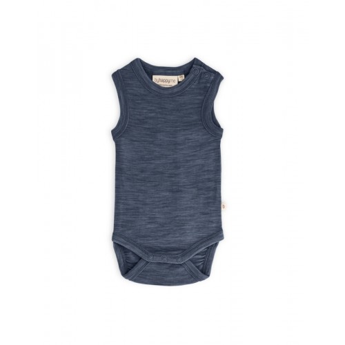 Body Uden ærmer Og Knaplukning Over Den Ene Skulder Til Baby 100 økologisk Merino Uld Navy Melange 56