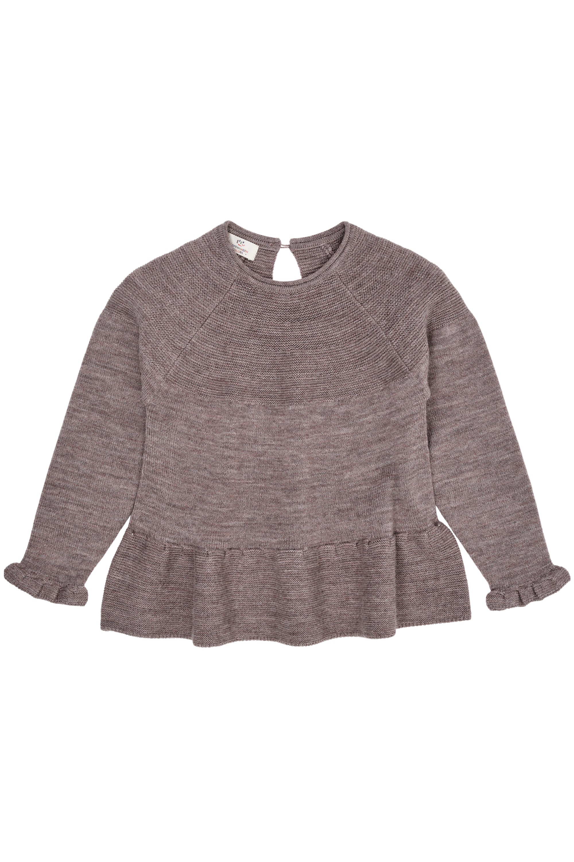 Copenhagen Colors Merino Strik Bluse Med Flæse Natural Melange 86 Cm