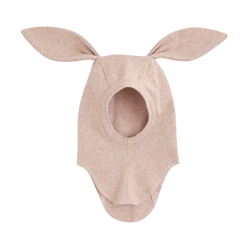 Elefanthue    ører Bomuldsrib Camel Melange 12-24 Mdr
