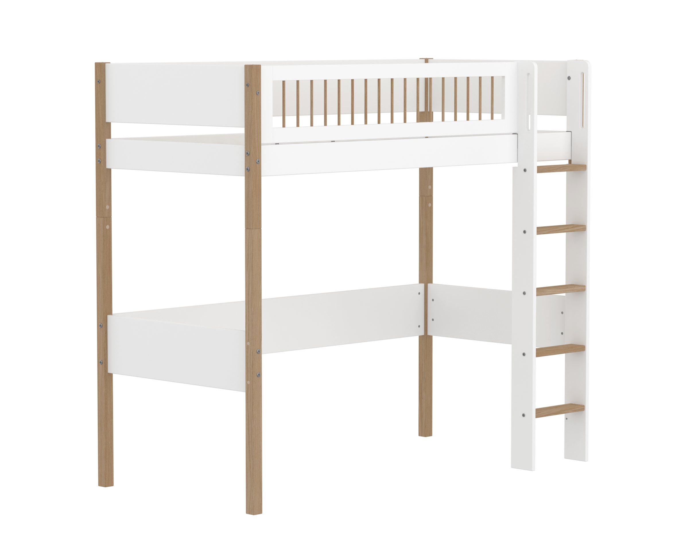 Flexa Nor Højseng 184 Cm Med Stige Og Crossbar Sengehest  90x200 Cm Hvid Eg