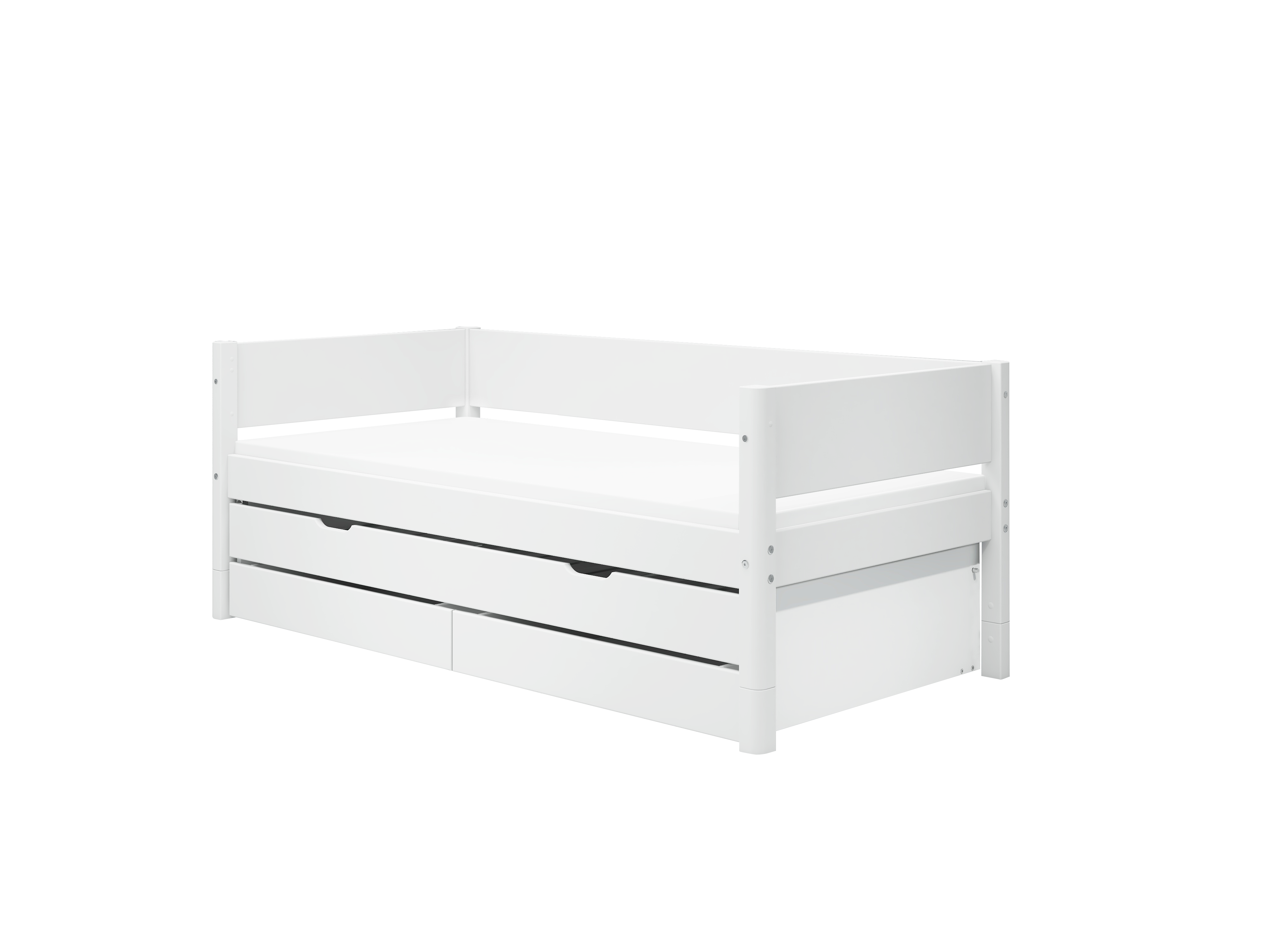 Flexa White Enkeltseng 90x200 Cm    Baggavl Incl    Skuffer Og Udtræksseng Hvid