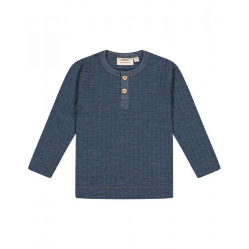 Granddad -shirt Med Lange ærmer Dropneedle-strik 100 Merino Uld Oeko-texâ Blue Melange 80