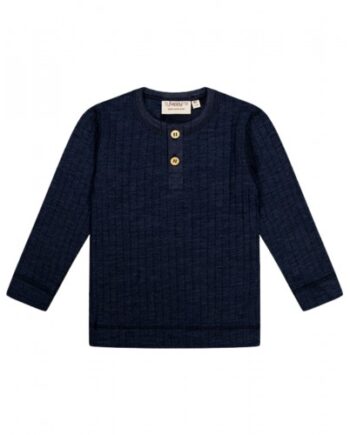 Granddad  -shirt Med Lange ærmer   Dropneedle-strik  100  Merino Uld  Oeko-texâ  Navy Melange 80