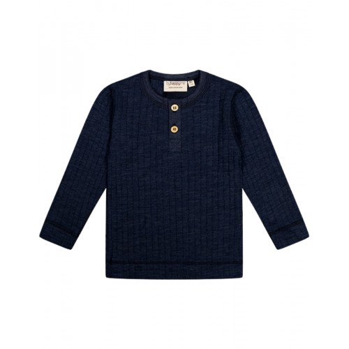 Granddad -shirt Med Lange ærmer Dropneedle-strik 100 Merino Uld Oeko-texâ Navy Melange 80