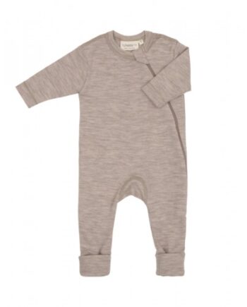 Heldragt   100  økologisk Merino Uld Med Lynlås   Siden Til Baby Beige Melange 56