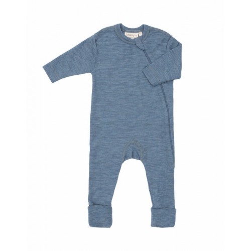 Heldragt 100 økologisk Merino Uld Med Lynlås Siden Til Baby Blue Melange 68