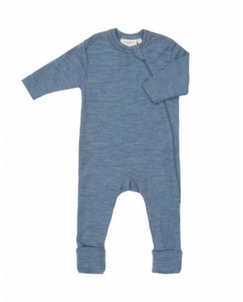 Heldragt   100  økologisk Merino Uld Med Lynlås   Siden Til Baby Blue Melange 56