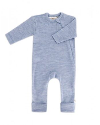 Heldragt   100  økologisk Merino Uld Med Lynlås   Siden Til Baby 80 Light Blue Melange