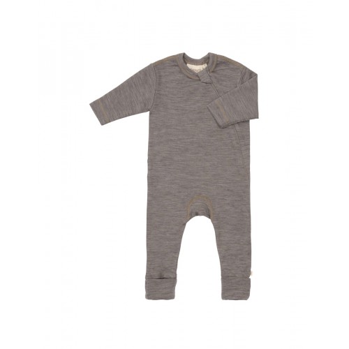 Heldragt 100 økologisk Merino Uld Med Lynlås Siden Til Baby Light Brown Melange 62