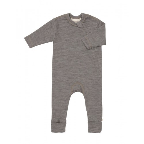 Heldragt 100 økologisk Merino Uld Med Lynlås Siden Til Baby Light Brown Melange 56
