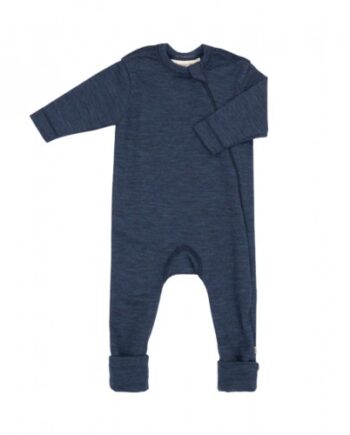 Heldragt   100  økologisk Merino Uld Med Lynlås   Siden Til Baby Navy Melange 56
