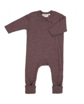 Heldragt   100  økologisk Merino Uld Med Lynlås   Siden Til Baby Plum Melange 56