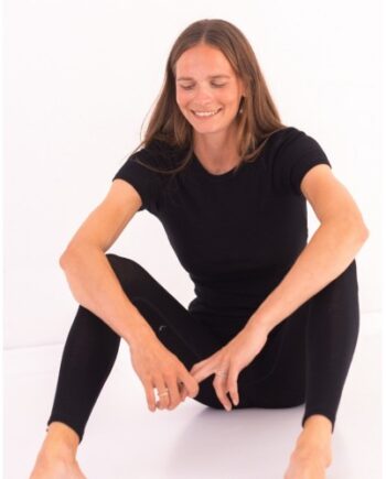 Kortærmet  -shirt Til Dame   100  Merino Uld  1x1 Rib Black
