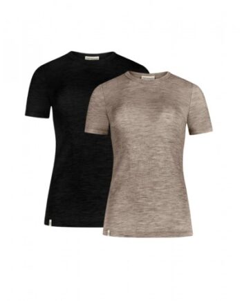 Kortærmet  -shirt Til Dame   100  Merino Uld   -pak Xs Black Beige Melange