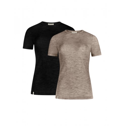 Kortærmet -shirt Til Dame 100 Merino Uld -pak Xs Black Beige Melange