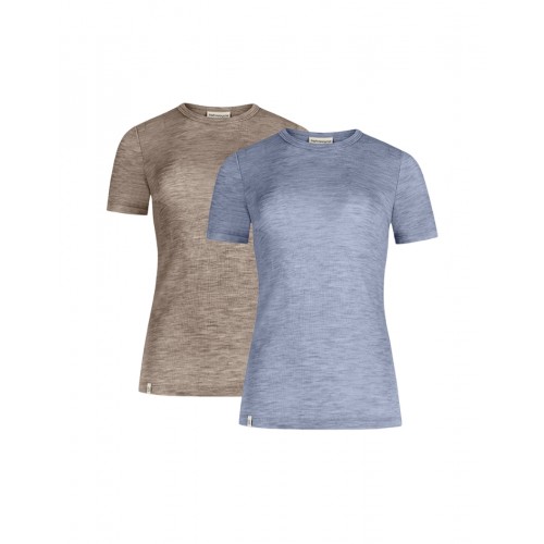 Kortærmet -shirt Til Dame 100 Merino Uld -pak Xs Light Blue Beige Melange