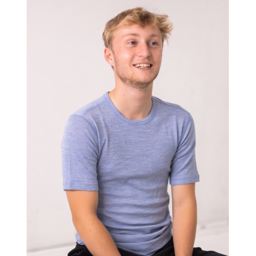 Kortærmet -shirt Til Herre 100 Merino Uld Light Blue Melange