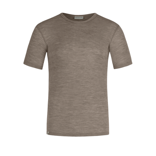 Kortærmet -shirt Til Herre 100 Merino Uld 1x1 Rib Light Brown Melange