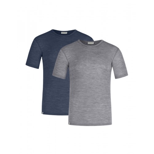 Kortærmet -shirt Til Herre 100 Merino Uld -pak Navy-grey