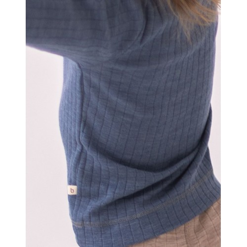 Langærmet -shirt 100 Merino Uld Oeko-texâ Blue Melange 80