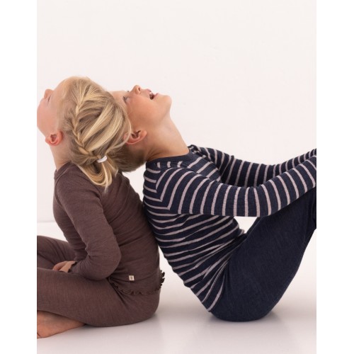 Langærmet -shirt Stribet Dropneedle Merino Uld Oeko-texâ 86 92 Navy Nature Melange