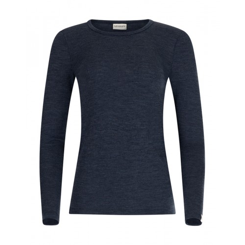 Langærmet  -shirt Til Dame   100  Merino Uld Navy Melange