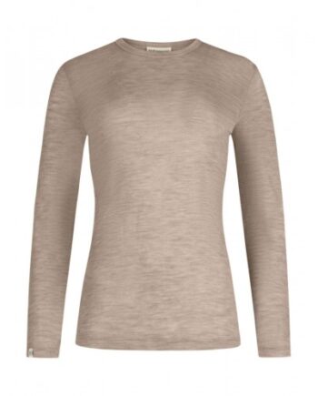 Langærmet  -shirt Til Dame   100  Merino Uld  1x1 Rib Beige Melange