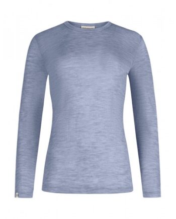 Langærmet  -shirt Til Dame   100  Merino Uld  1x1 Rib   Light Blue Melange