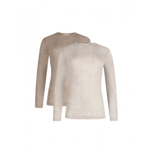 Langærmet -shirt Til Dame 100 Merino Uld -pak Beige Nature Melange Xs