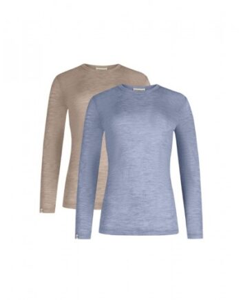 Langærmet  -shirt Til Dame   100  Merino Uld   -pak Xs Light Blue Beige Melange