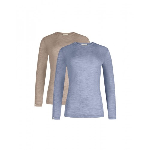 Langærmet -shirt Til Dame 100 Merino Uld -pak Xs Light Blue Beige Melange