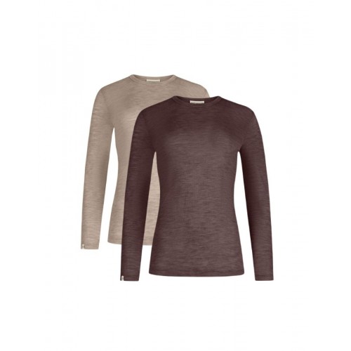 Langærmet -shirt Til Dame 100 Merino Uld -pak Xs Beige Plum Melange