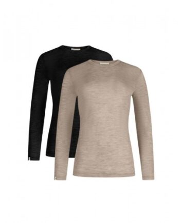 Langærmet  -shirt Til Dame   100  Merino Uld   -pak Xs Black Beige Melange