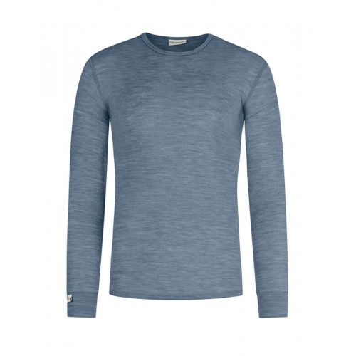 Langærmet -shirt Til Herre 100 Merino Uld 1x1 Rib Blue Melange