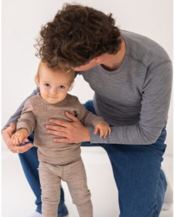 Langærmet  -shirt Til Herre   100  Merino Uld  1x1 Rib Grey Melange