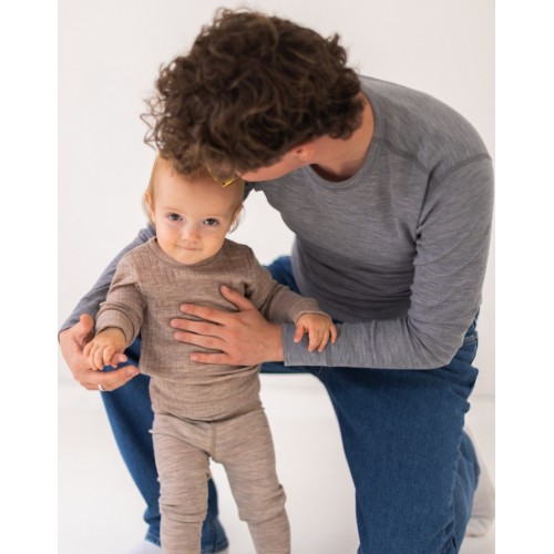 Langærmet -shirt Til Herre 100 Merino Uld 1x1 Rib Grey Melange