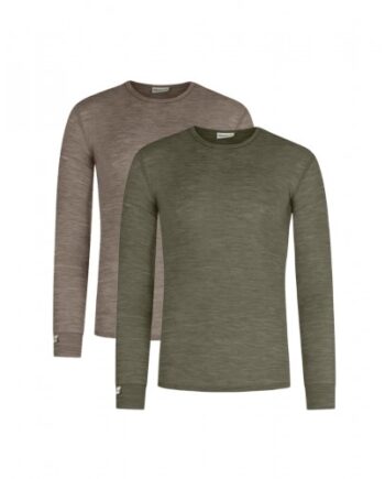 Langærmet  -shirt Til Herre   100  Merino Uld   -pak   Moss-light Brown