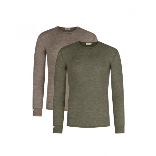 Langærmet -shirt Til Herre 100 Merino Uld -pak Moss-light Brown