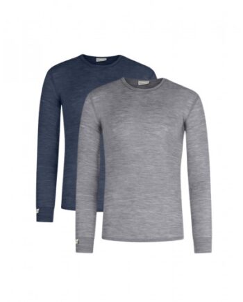 Langærmet  -shirt Til Herre   100  Merino Uld   -pak   Navy-grey