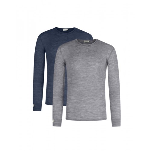 Langærmet -shirt Til Herre 100 Merino Uld -pak Navy-grey
