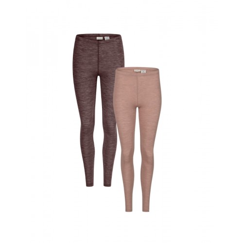 Leggings Til Dame 100 Merino Uld 1x1 Rib Plum Soft Rose Melange