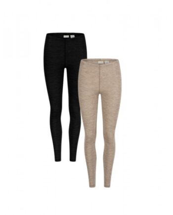 Leggings Til Dame   100  Merino Uld  1x1 Rib   Black Beige Melange