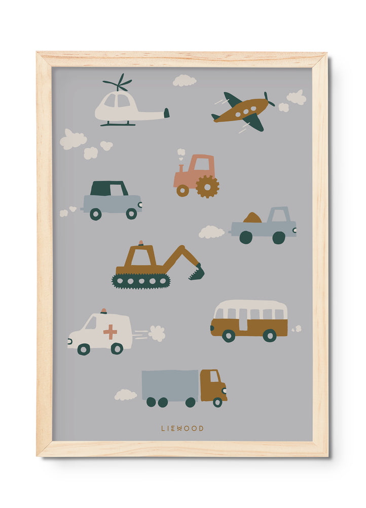 Liewood Beverly Plakat Vehicles   Dove Blue