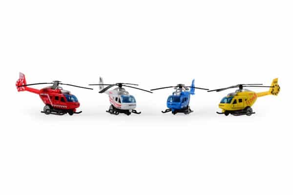 Magni Helikopter Med Pull Back Rød  Hvid  Blå   Gul Rød
