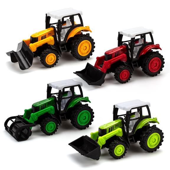 Magni Traktor Med Pull Back Rød  Grøn  Orange   Lysegrøn Rød