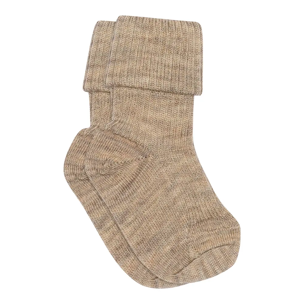 Mp Denmark Uld Ankelstrømpe Rib Light Brown Melange 17 18